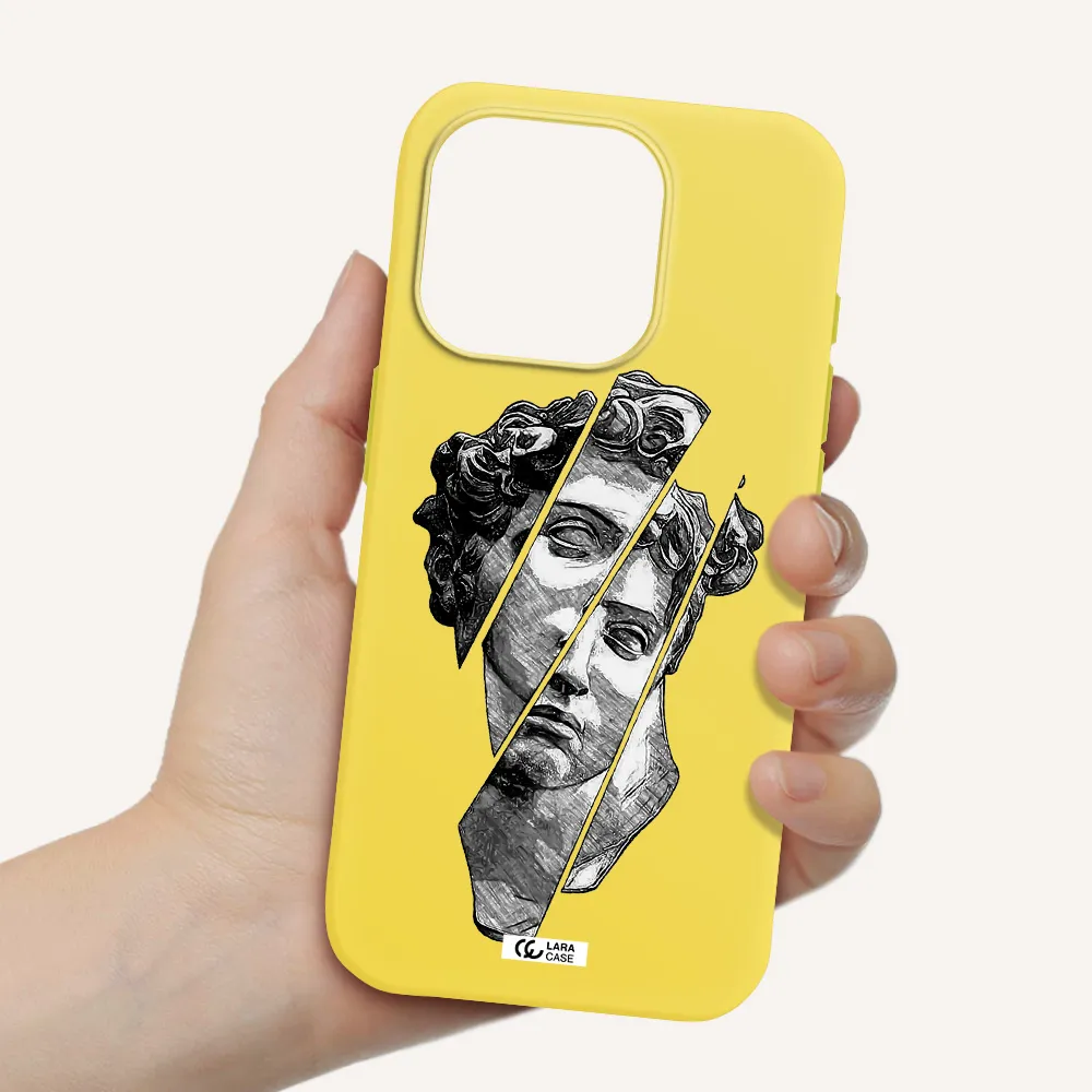A Drawing Of A Head Of A Man Apple Iphone 15 Pro Silicone Canary Yellow Case