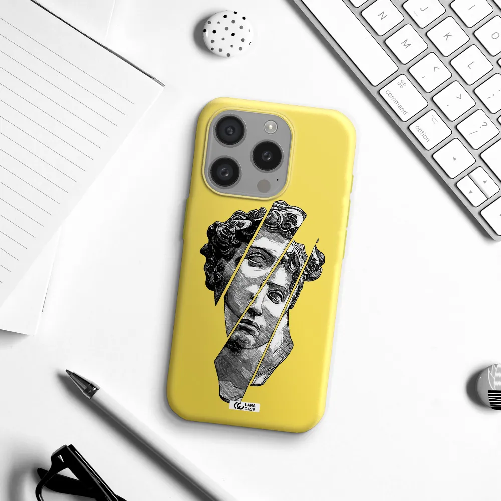 A Drawing Of A Head Of A Man Apple Iphone 15 Pro Silicone Canary Yellow Case