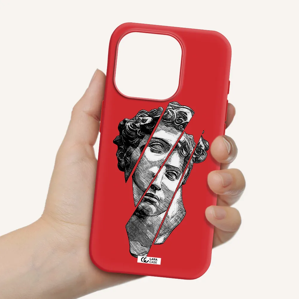 A Drawing Of A Head Of A Man Apple Iphone 15 Pro Silicone Imperial Red Case