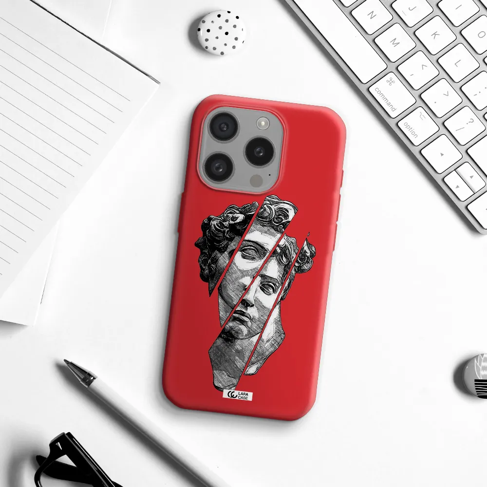 A Drawing Of A Head Of A Man Apple Iphone 15 Pro Silicone Imperial Red Case