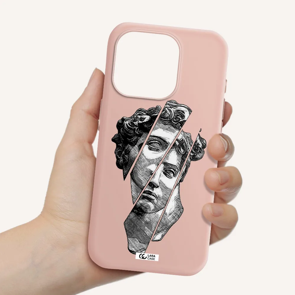 A Drawing Of A Head Of A Man Apple Iphone 15 Pro Silicone Pastel Pink Case