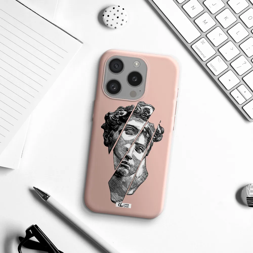 A Drawing Of A Head Of A Man Apple Iphone 15 Pro Silicone Pastel Pink Case
