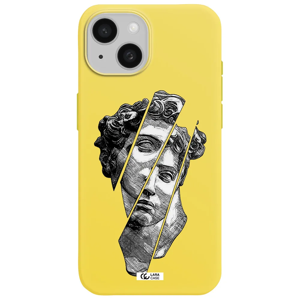 a drawing of a head of a man Apple iPhone 15 Silicone canary yellow Case