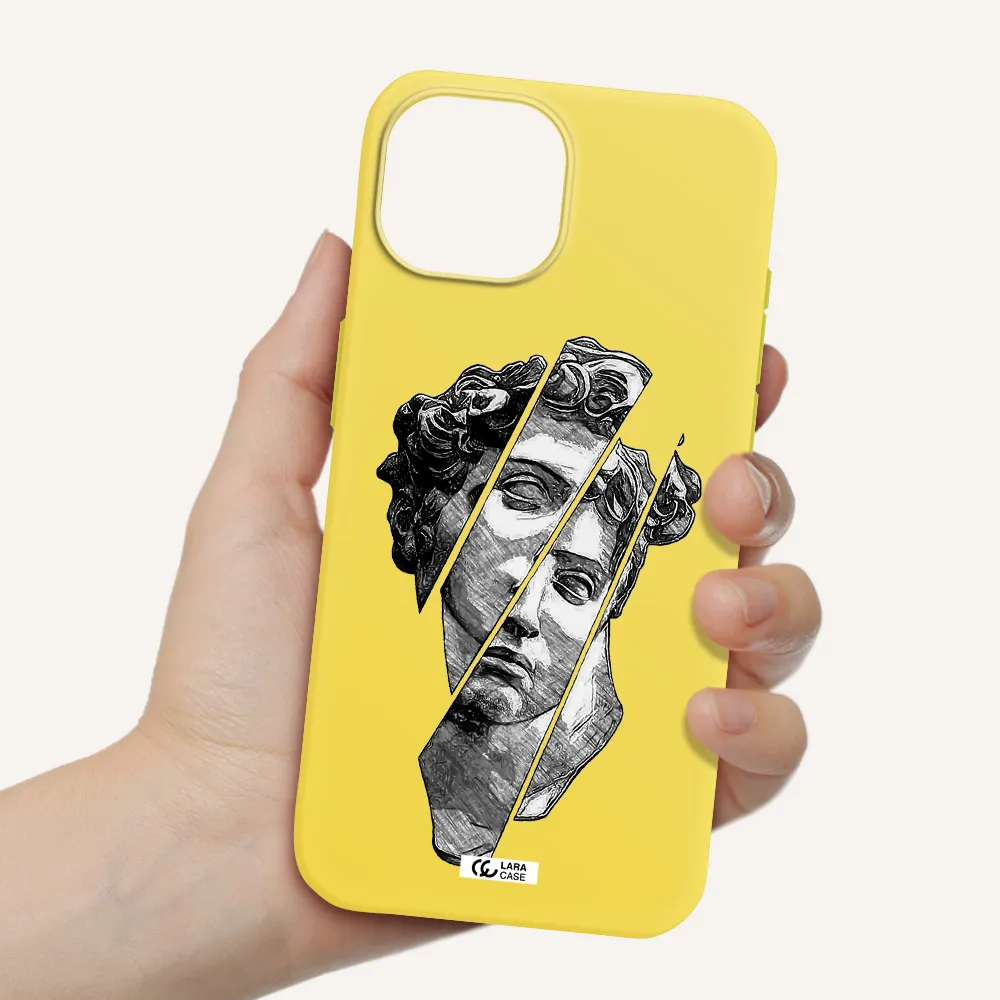 a drawing of a head of a man Apple iPhone 15 Silicone canary yellow Case