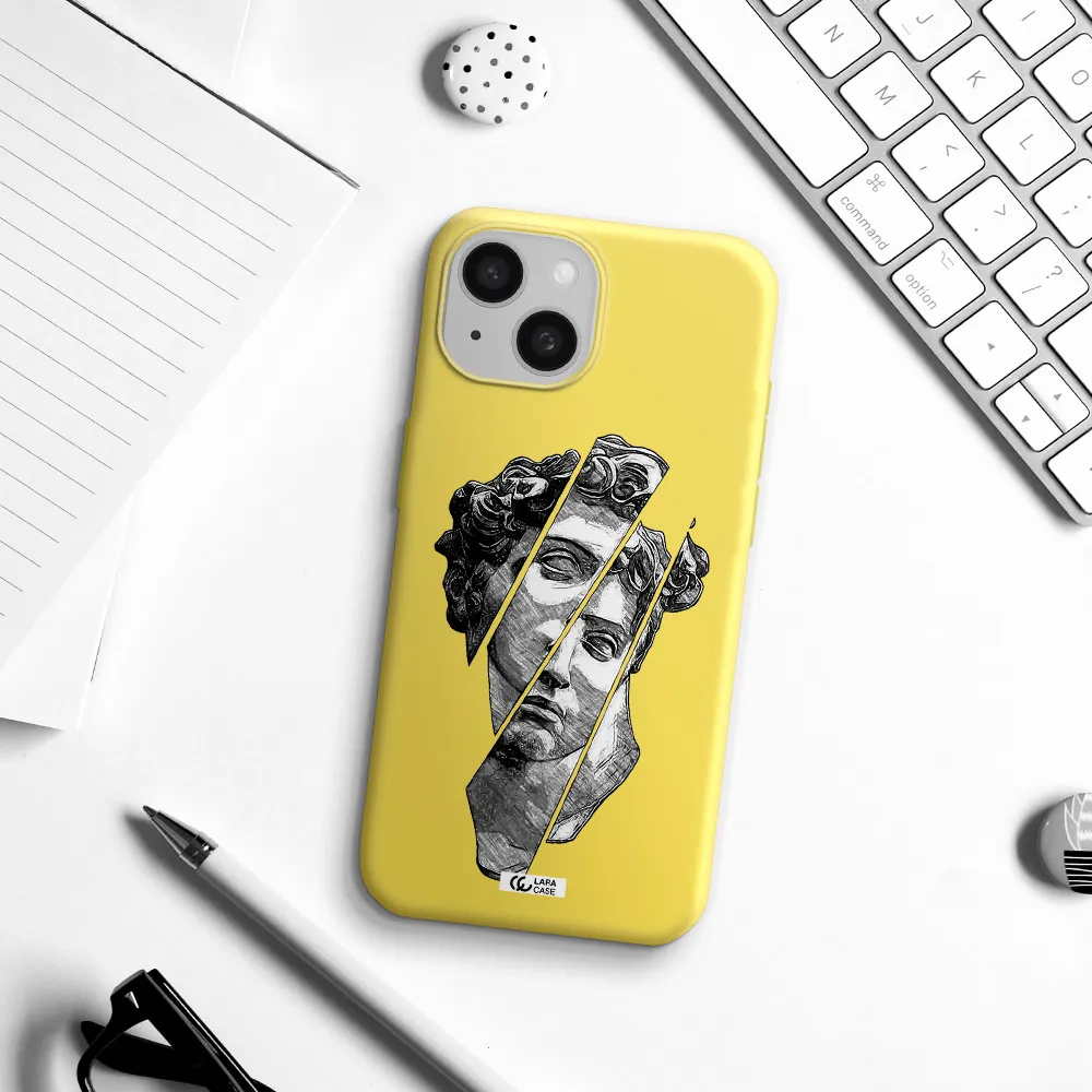 a drawing of a head of a man Apple iPhone 15 Silicone canary yellow Case