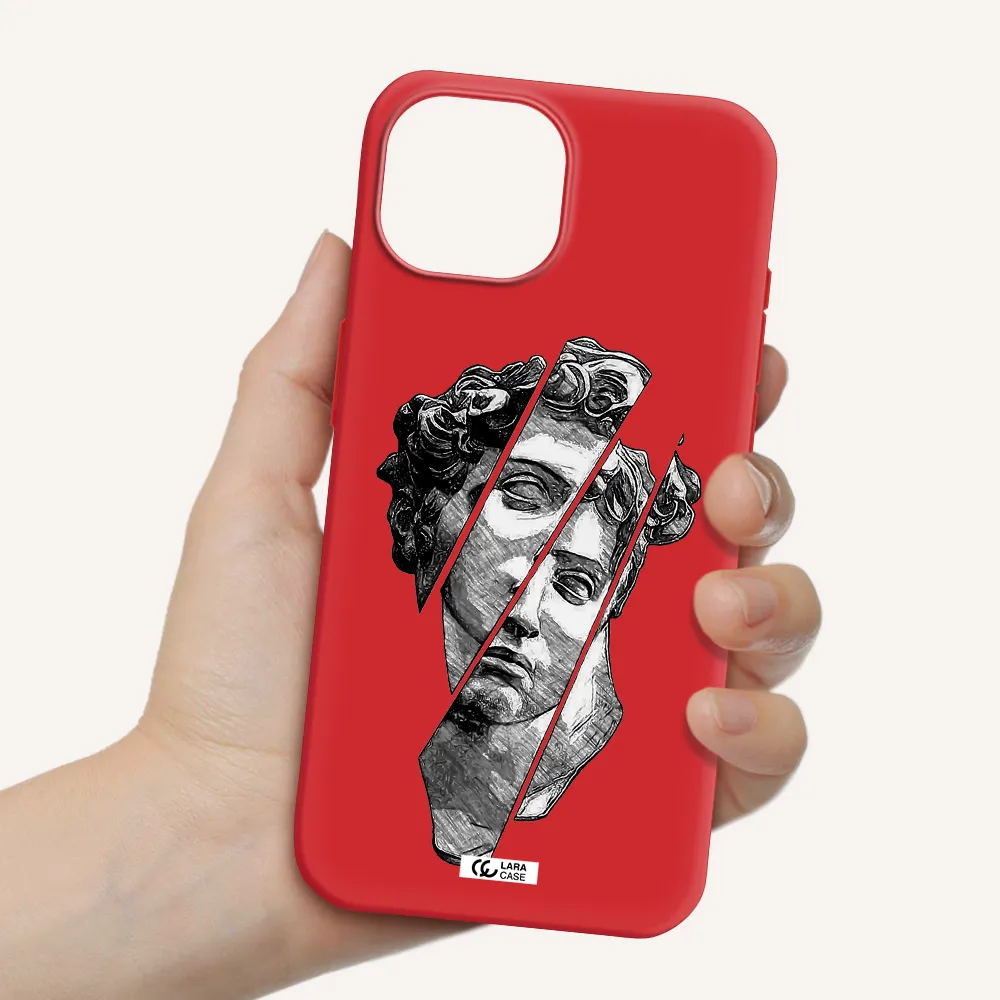A Drawing Of A Head Of A Man Apple Iphone 15 Silicone Imperial Red Case