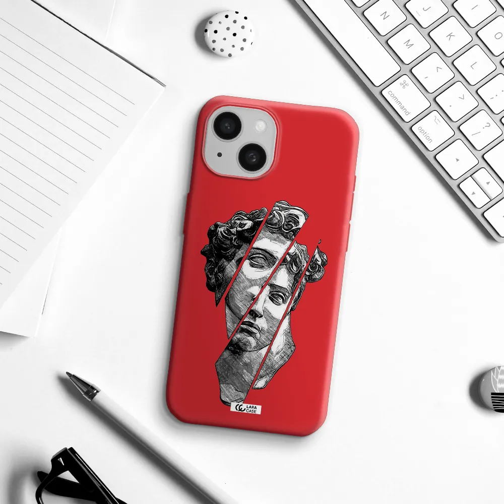 A Drawing Of A Head Of A Man Apple Iphone 15 Silicone Imperial Red Case