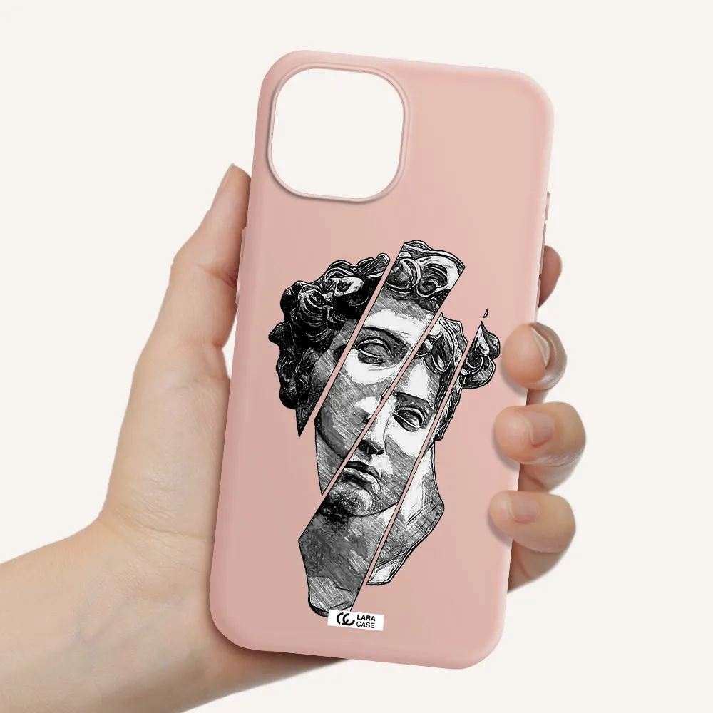 A Drawing Of A Head Of A Man Apple Iphone 15 Silicone Pastel Pink Case