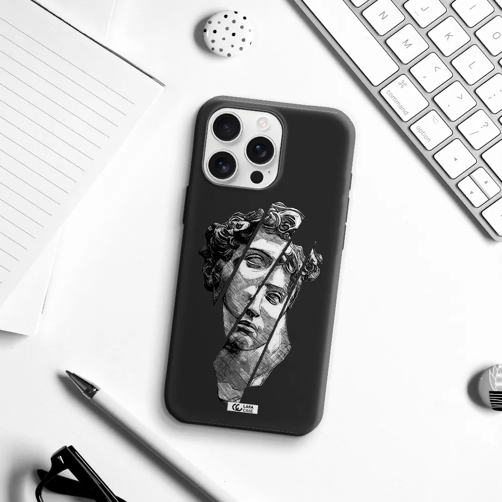 A Drawing Of A Head Of A Man Apple Iphone 16 Pro Max Silicone Black Case