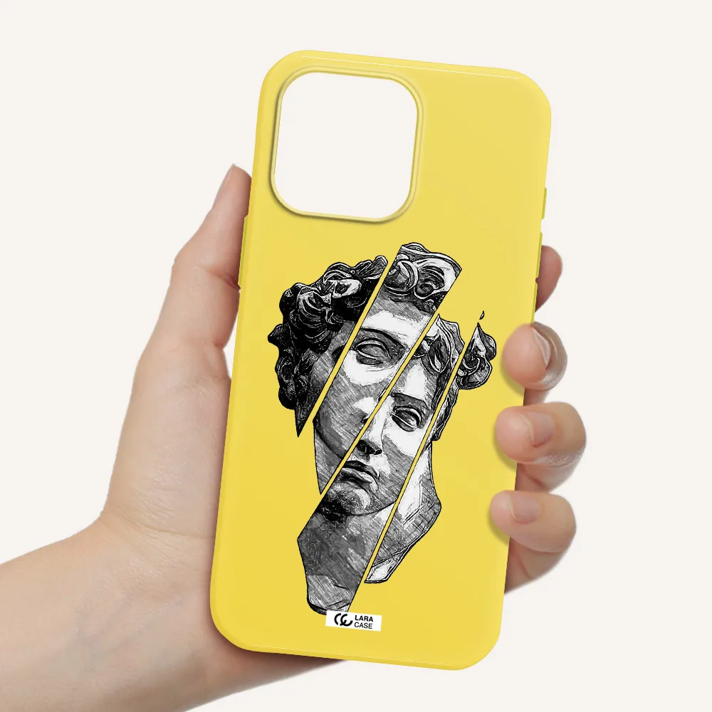 A Drawing Of A Head Of A Man Apple Iphone 16 Pro Max Silicone Canary Yellow Case