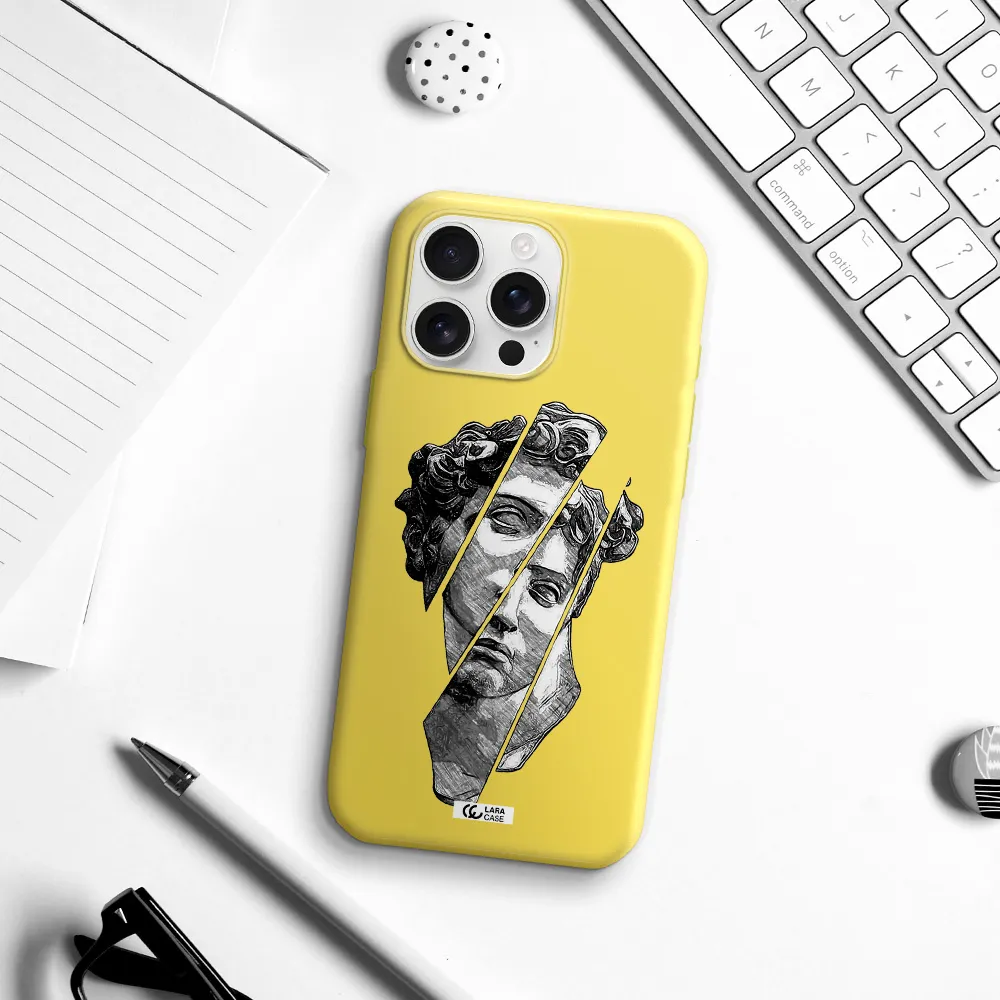 A Drawing Of A Head Of A Man Apple Iphone 16 Pro Max Silicone Canary Yellow Case