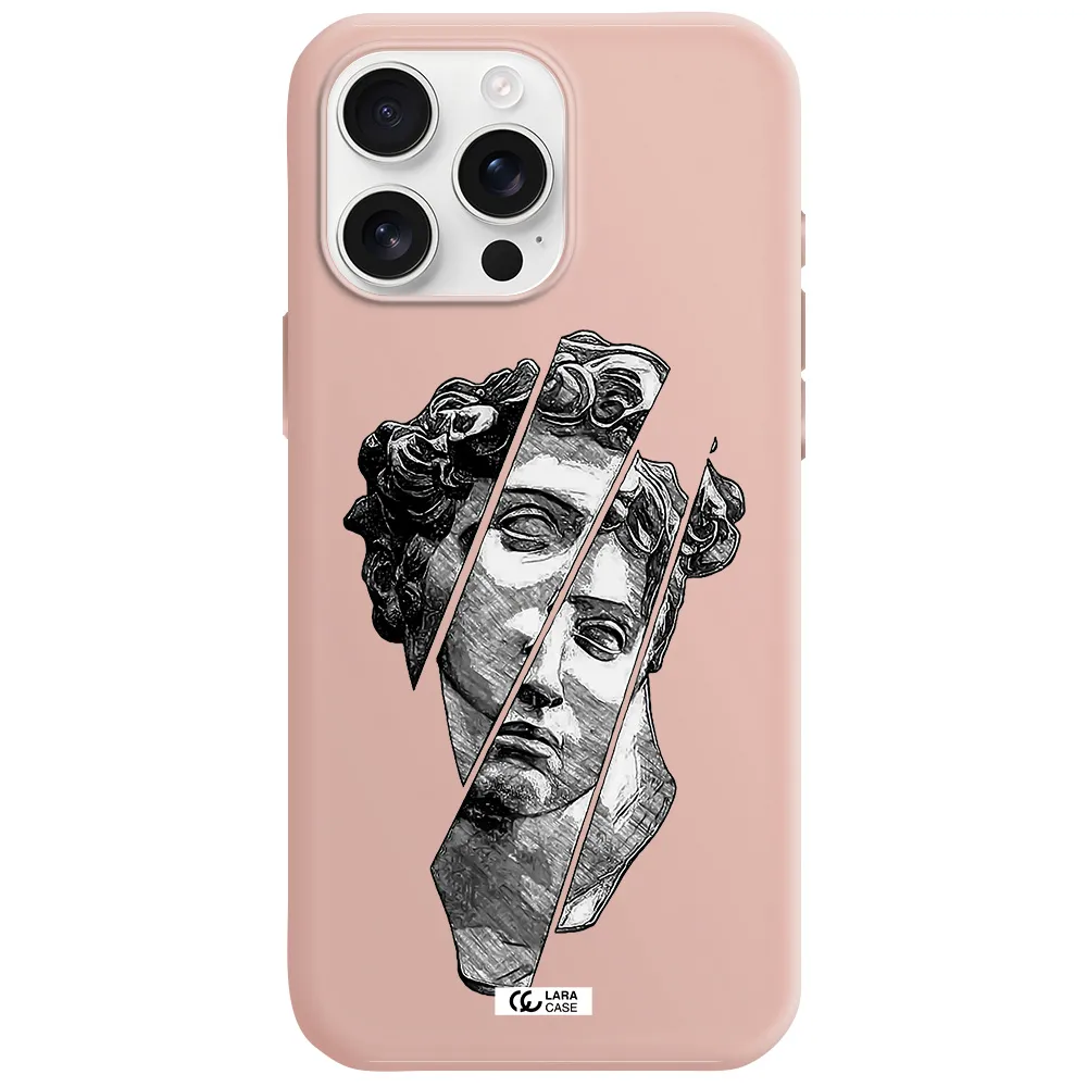 A Drawing Of A Head Of A Man Apple Iphone 16 Pro Max Silicone Pastel Pink Case