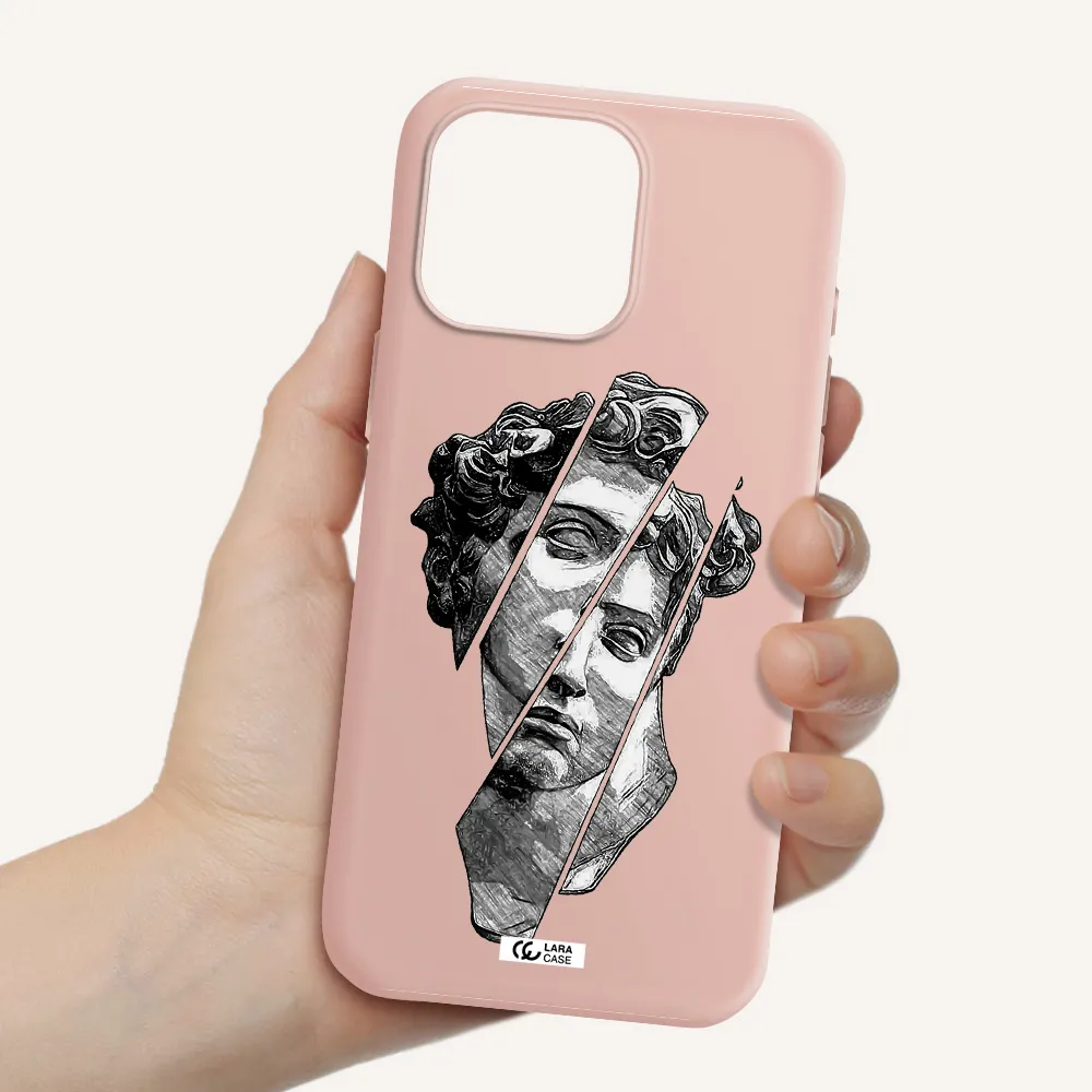 A Drawing Of A Head Of A Man Apple Iphone 16 Pro Max Silicone Pastel Pink Case