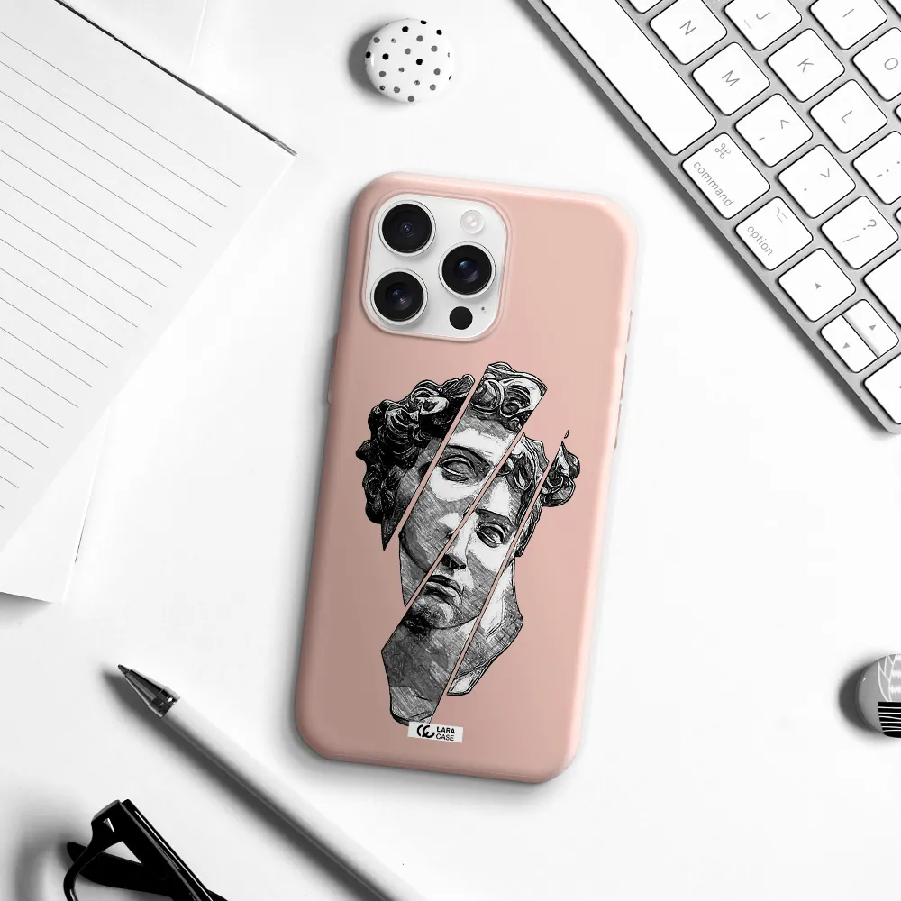 A Drawing Of A Head Of A Man Apple Iphone 16 Pro Max Silicone Pastel Pink Case