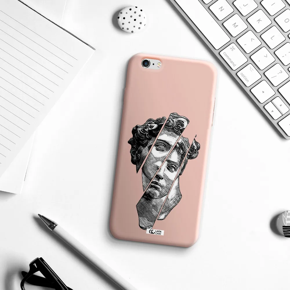 a drawing of a head of a man Apple iPhone 6 plus Silicone pastel pink Case