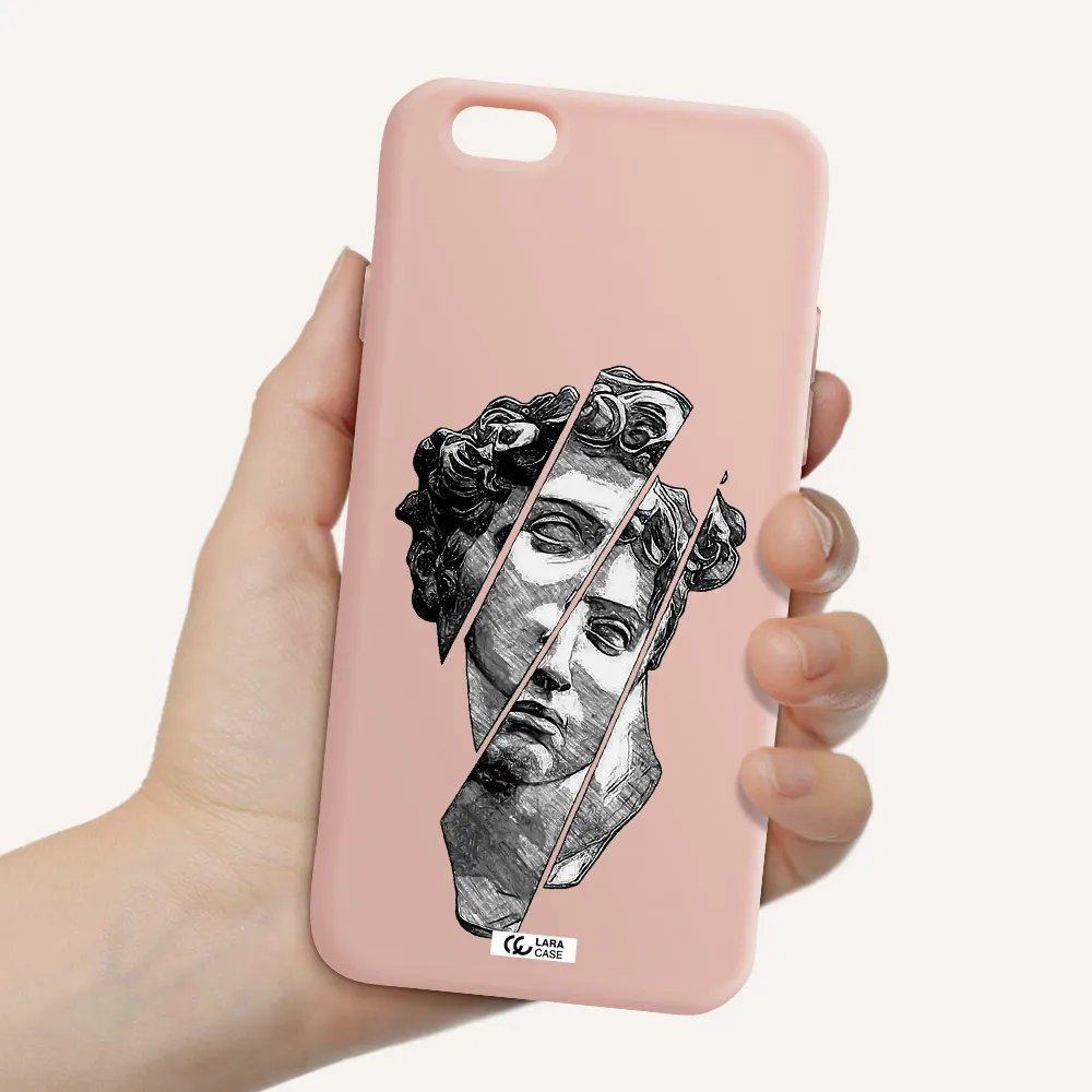 a drawing of a head of a man Apple iPhone 6 Silicone pastel pink Case
