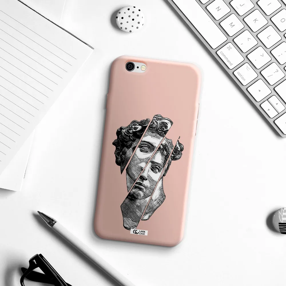 a drawing of a head of a man Apple iPhone 6 Silicone pastel pink Case