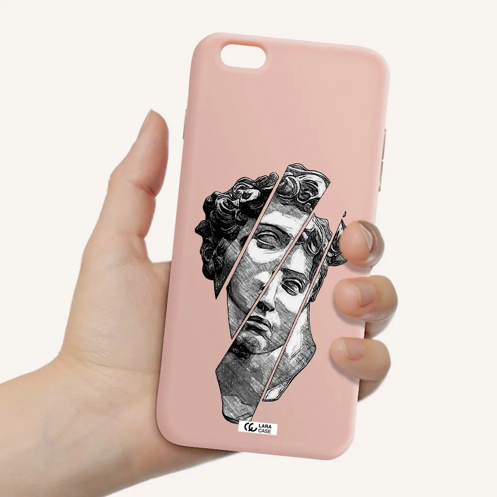 a drawing of a head of a man Apple iPhone 6S Silicone pastel pink Case