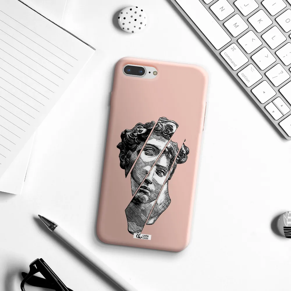 a drawing of a head of a man Apple iPhone 7 plus Silicone pastel pink Case