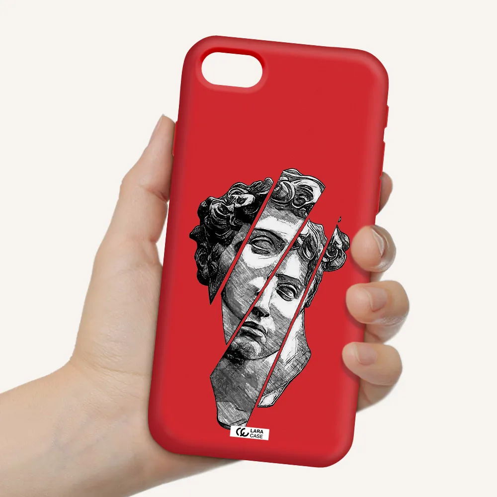 a drawing of a head of a man Apple iPhone se 2020 Silicone Imperial Red Case