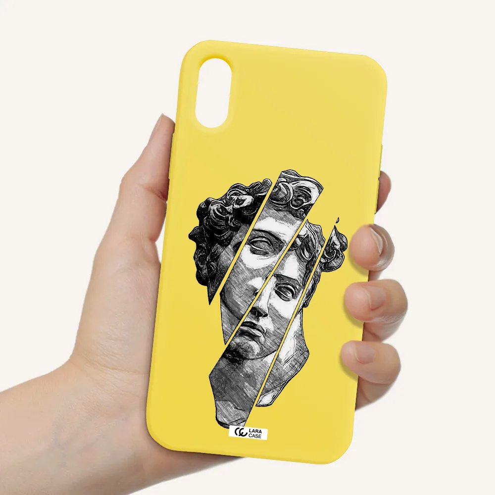 a drawing of a head of a man Apple iPhone X Silicone canary yellow Case