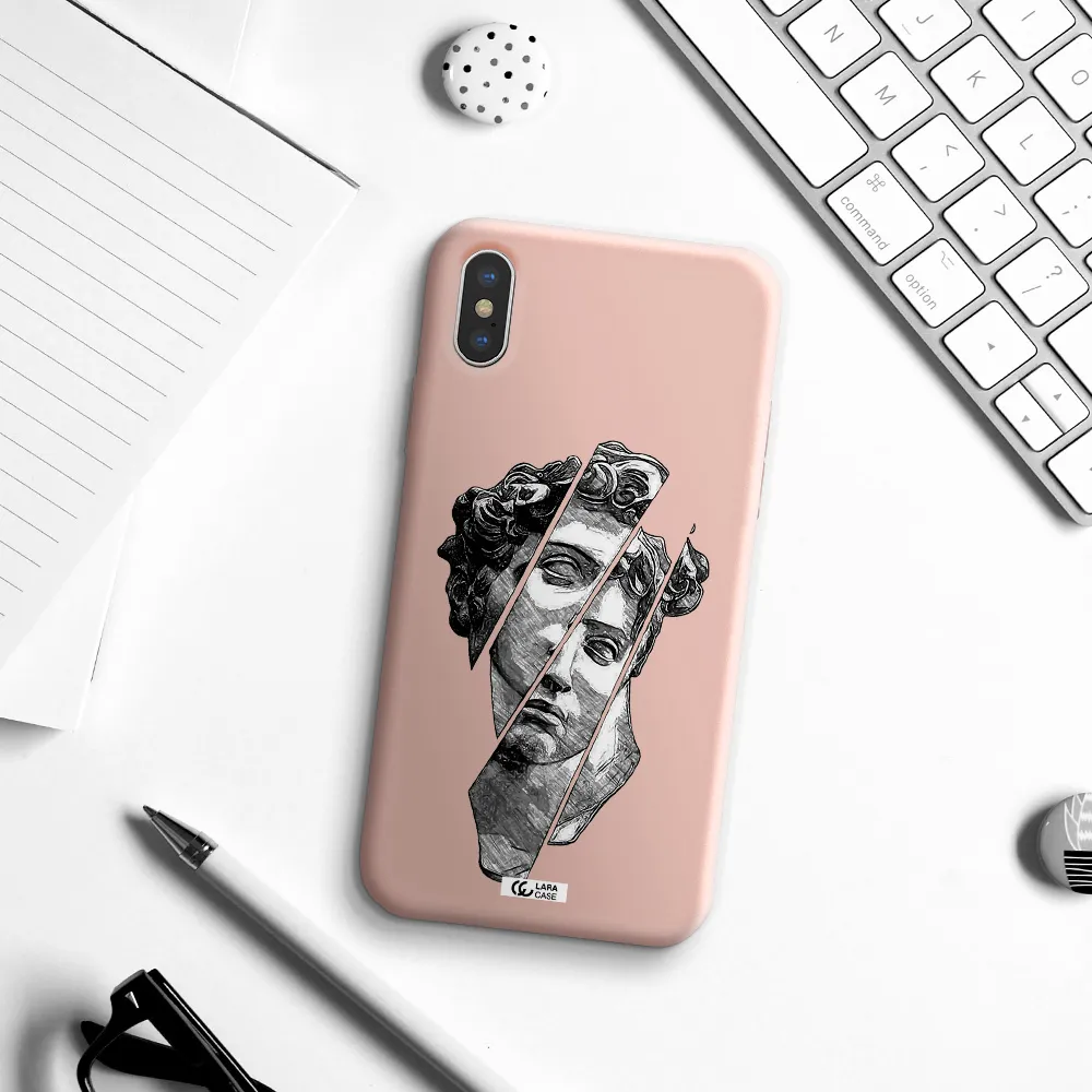 a drawing of a head of a man Apple iPhone X Silicone pastel pink Case