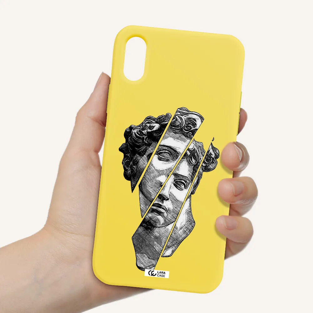 a drawing of a head of a man Apple iPhone XS Silicone canary yellow Case
