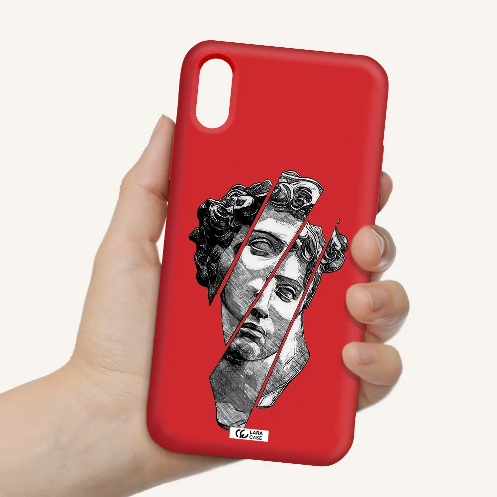 a drawing of a head of a man Apple iPhone XS Silicone Imperial Red Case
