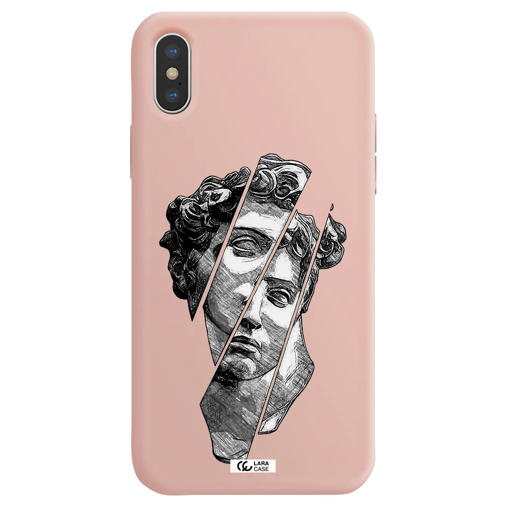 a drawing of a head of a man Apple iPhone XS Silicone pastel pink Case