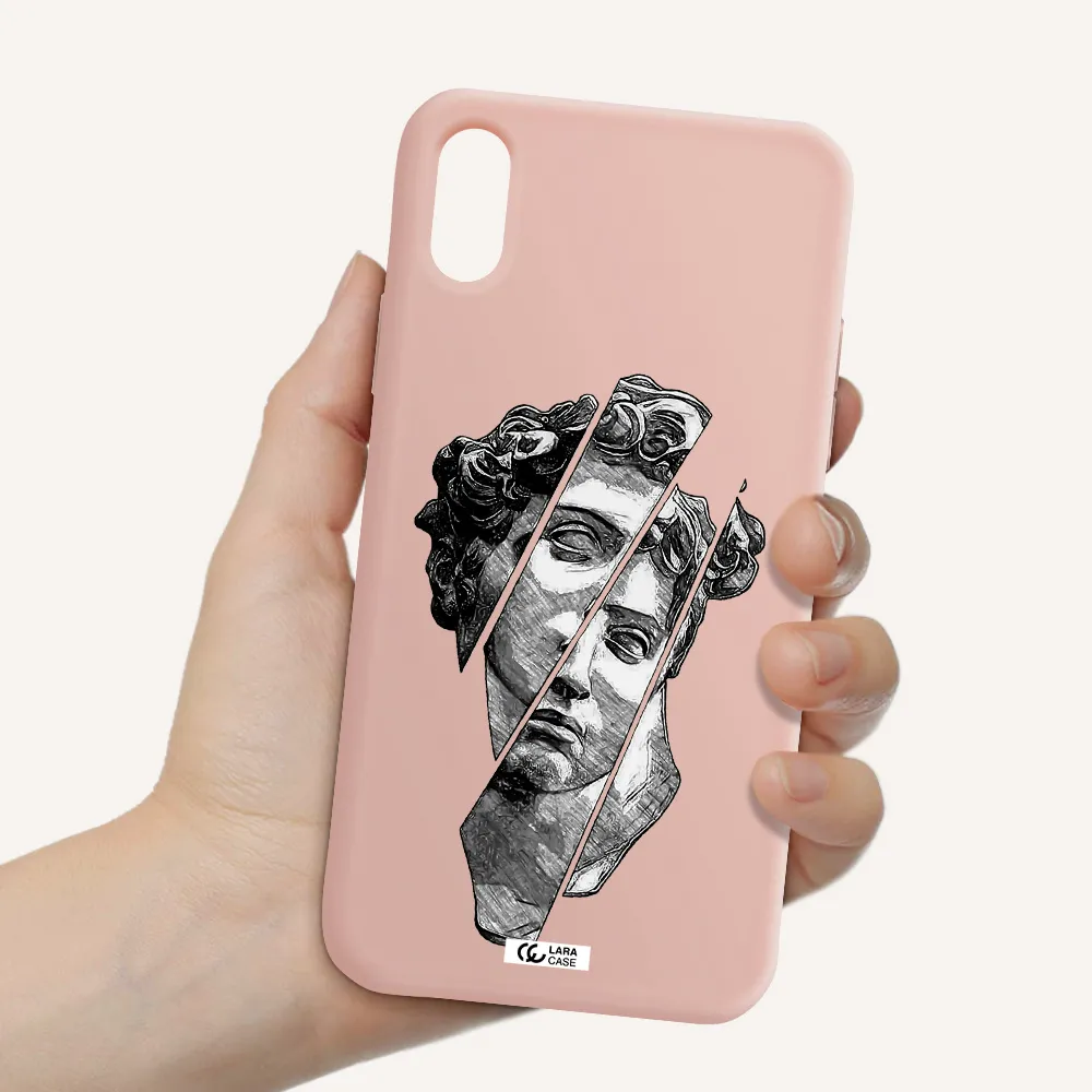 a drawing of a head of a man Apple iPhone XS Silicone pastel pink Case