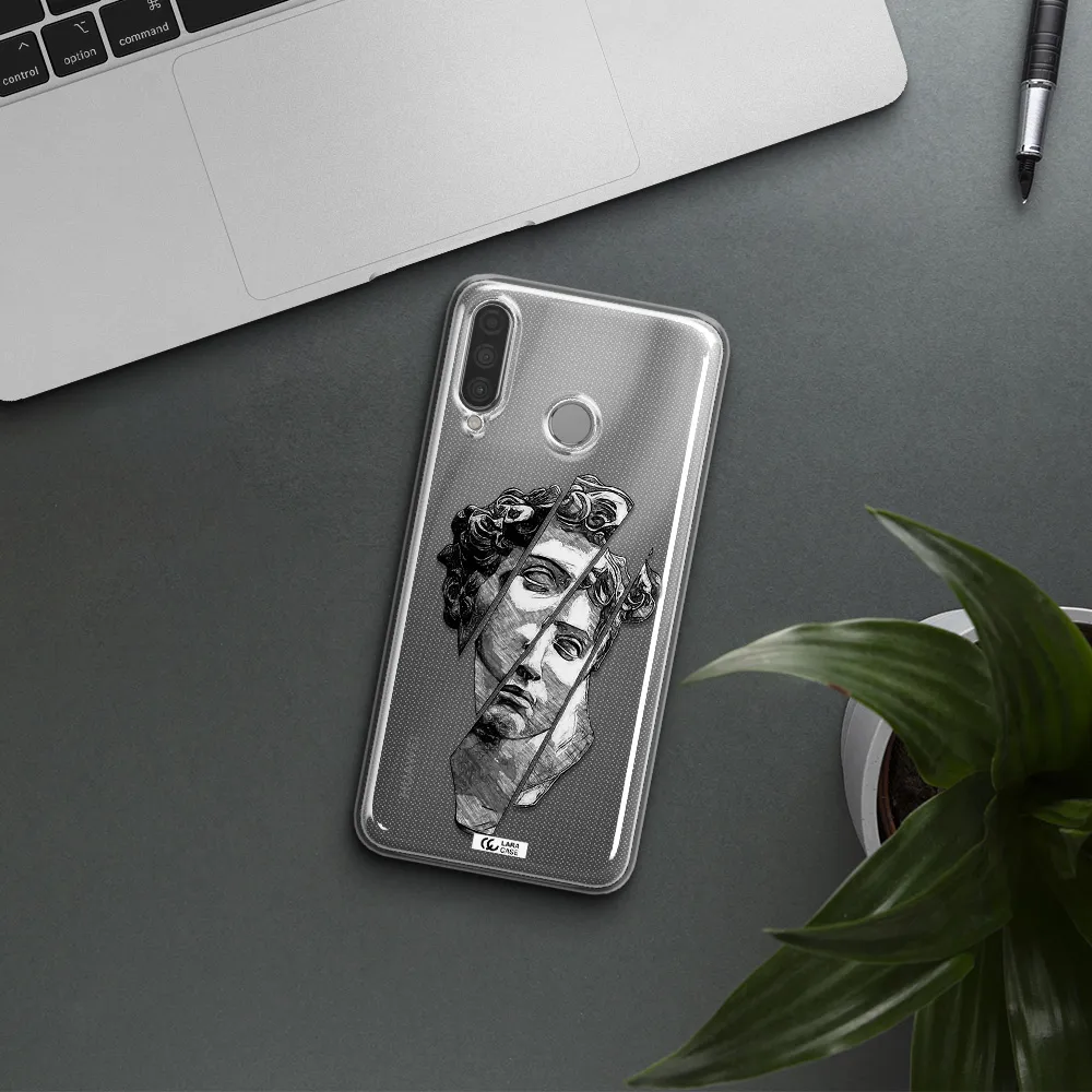 a drawing of a head of a man Huawei P30 Lite Clear TPU Case