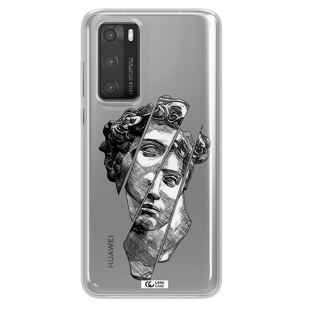 a drawing of a head of a man Huawei P40 Clear TPU Case