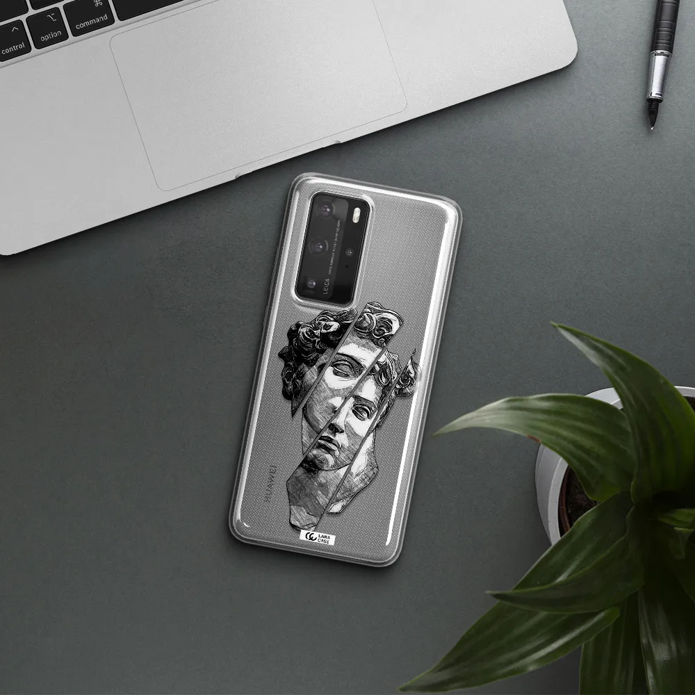 a drawing of a head of a man Huawei P40 Pro Clear TPU Case