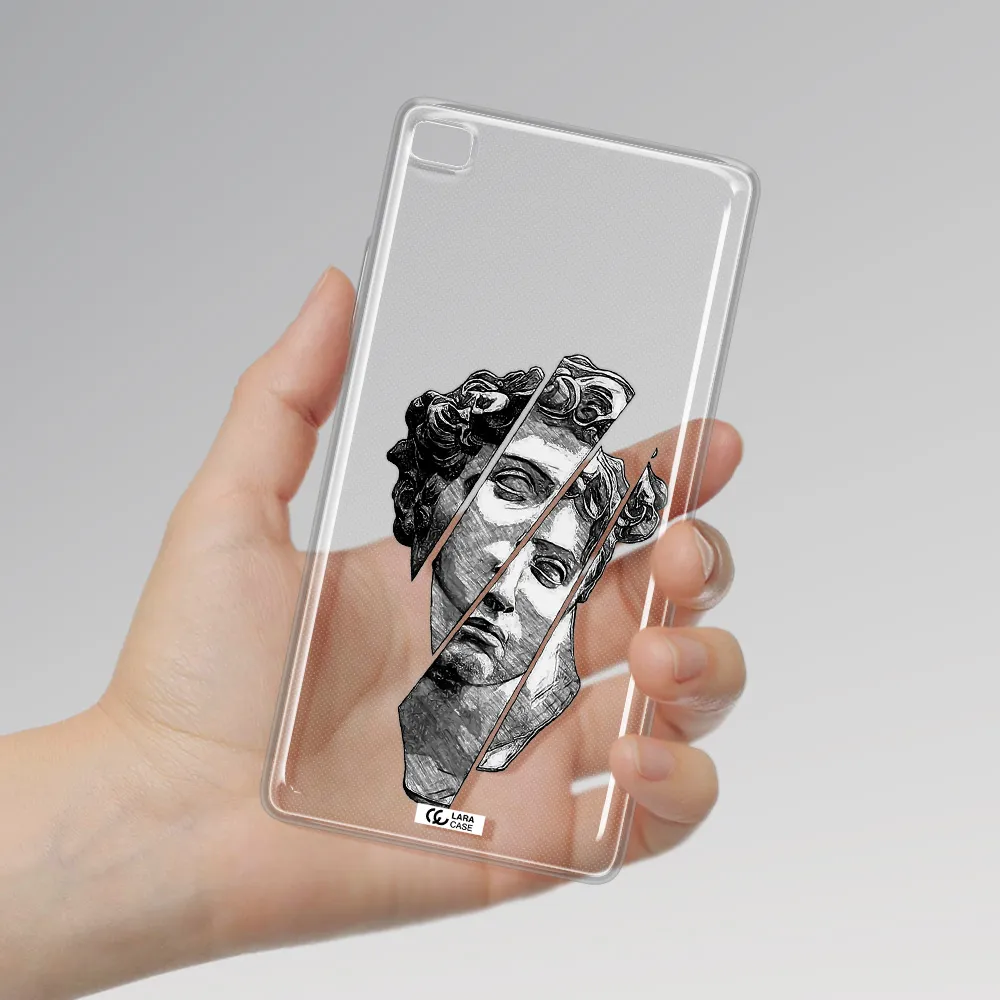 a drawing of a head of a man Huawei P8 Clear TPU Case