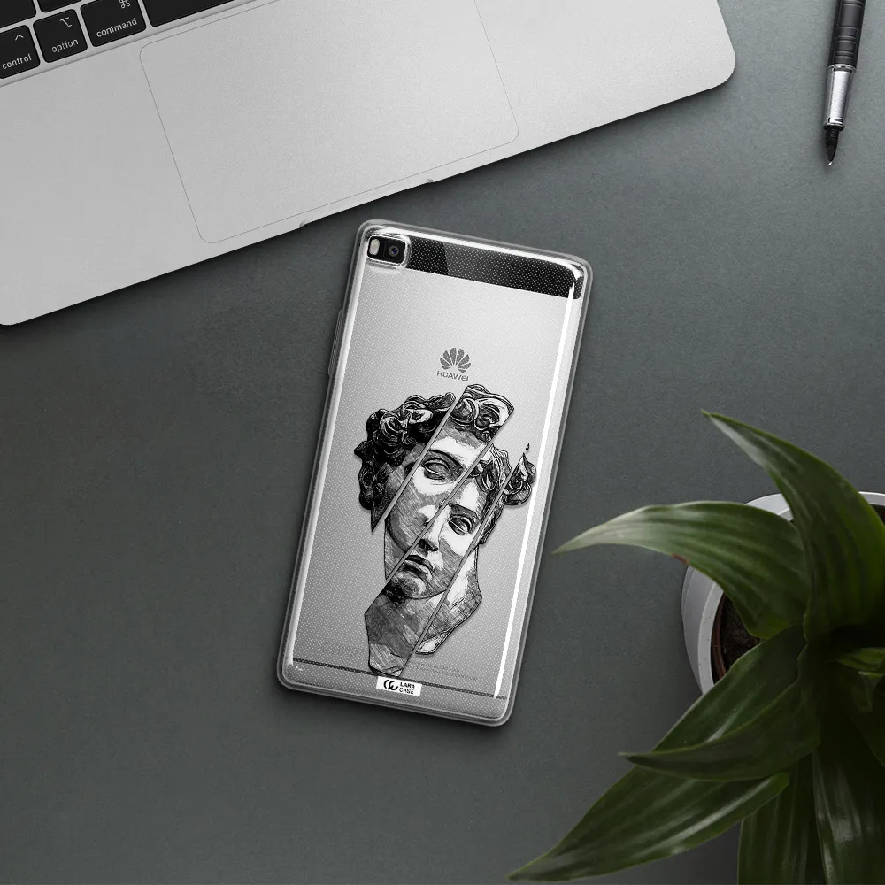 a drawing of a head of a man Huawei P8 Clear TPU Case