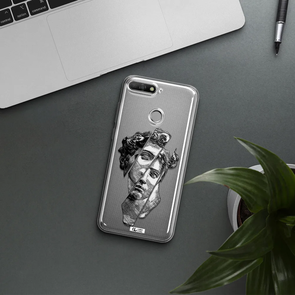 a drawing of a head of a man Huawei Y6 Prime 2018 Clear TPU Case