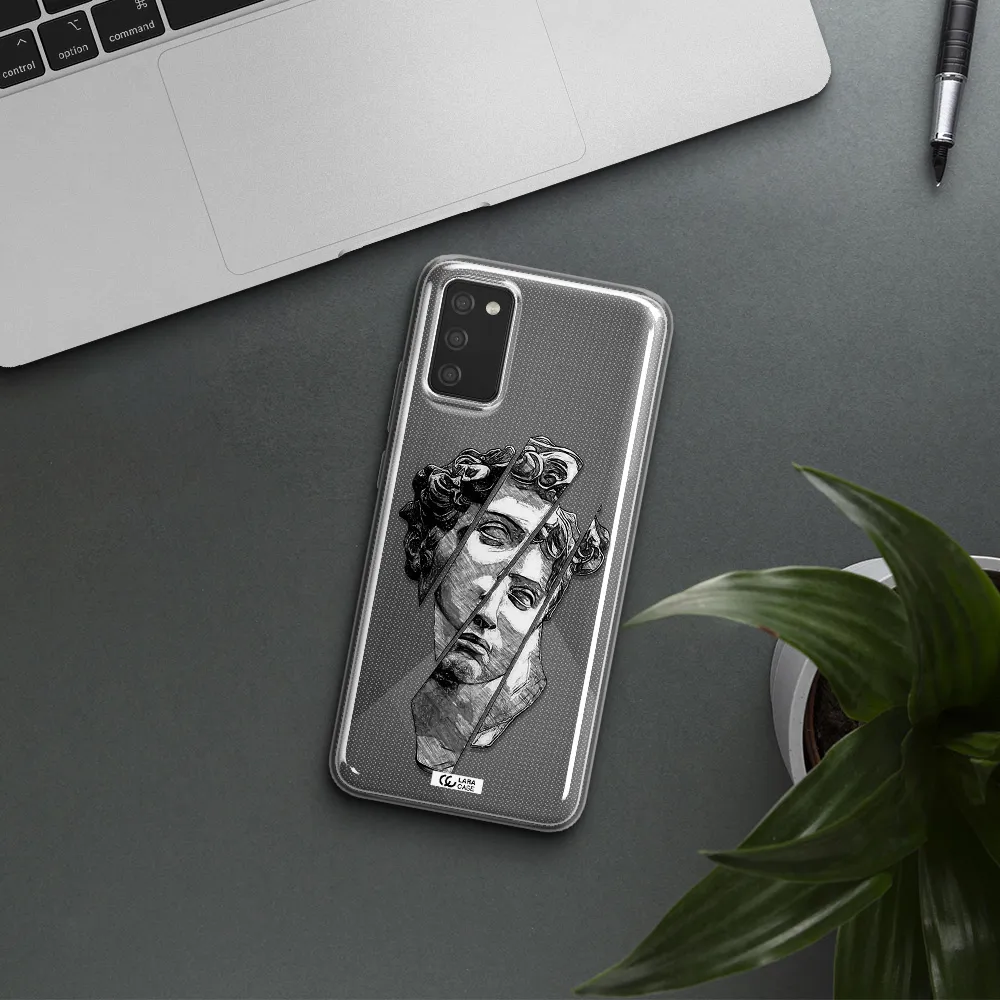 a drawing of a head of a man Samsung A02S Clear TPU Case