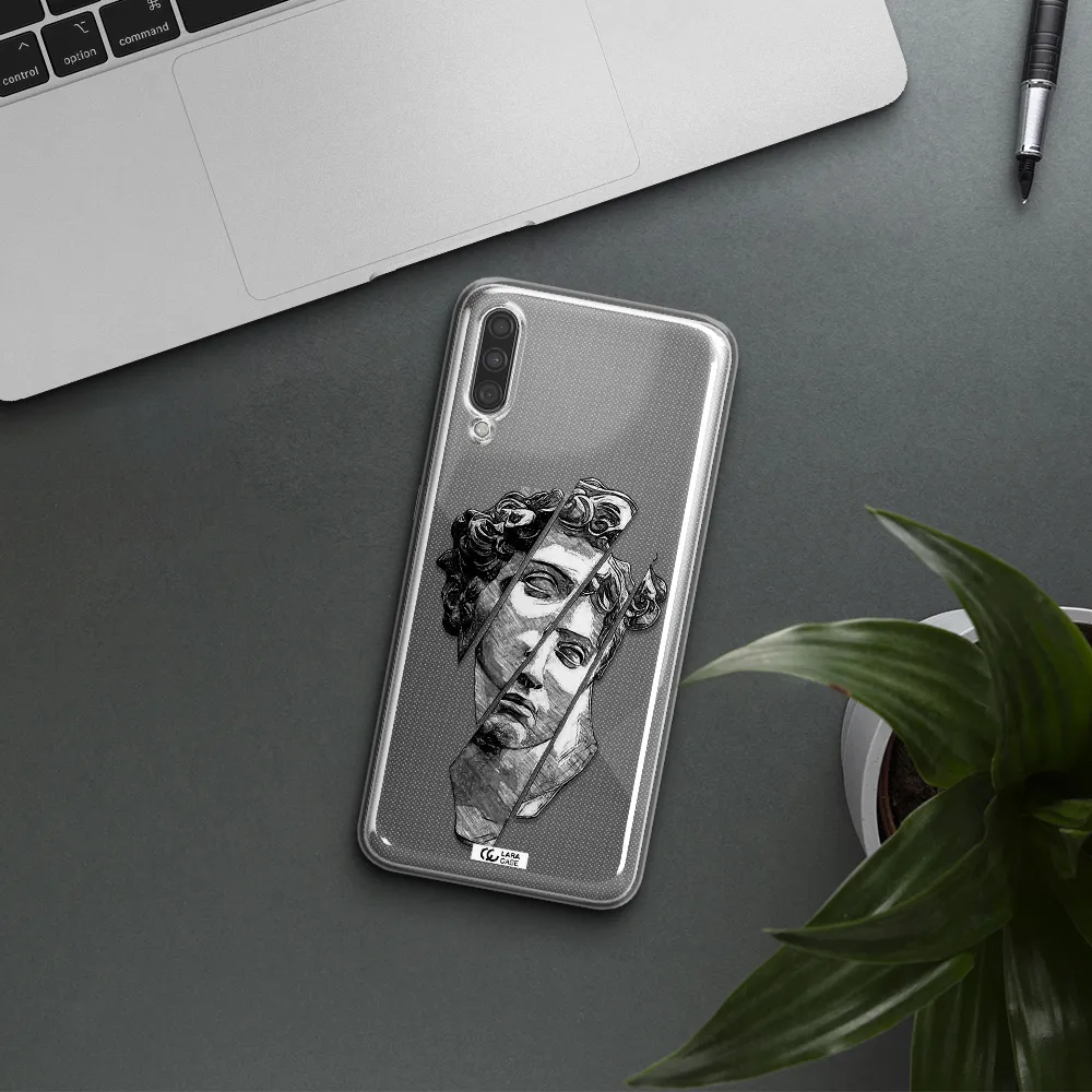 a drawing of a head of a man Samsung A30S Clear TPU Case