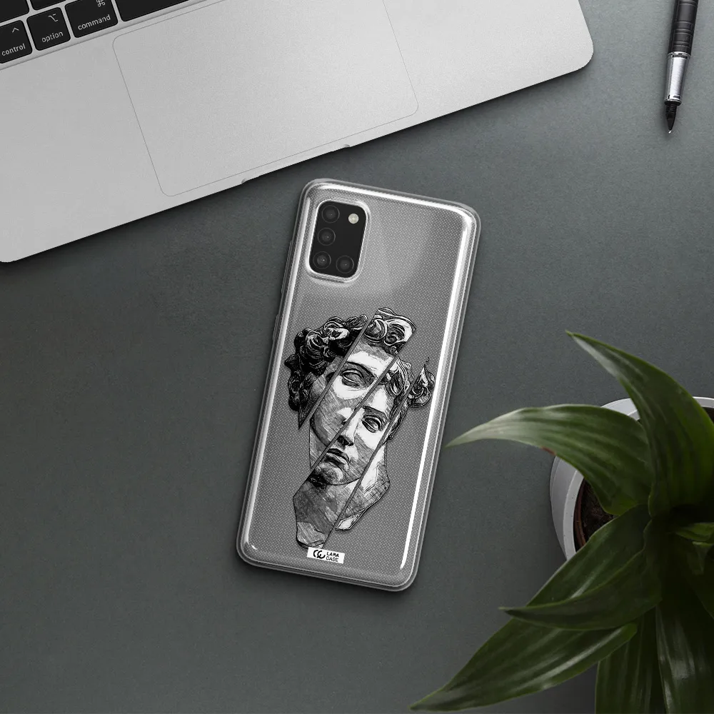 a drawing of a head of a man Samsung A31 Clear TPU Case