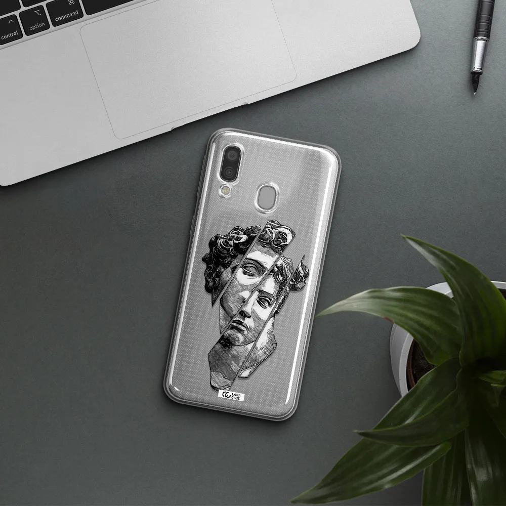a drawing of a head of a man Samsung A40 Clear TPU Case