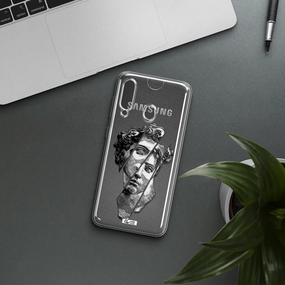 a drawing of a head of a man Samsung A60 Clear TPU Case