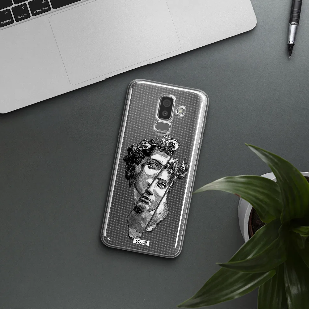 a drawing of a head of a man Samsung J8 Clear TPU Case