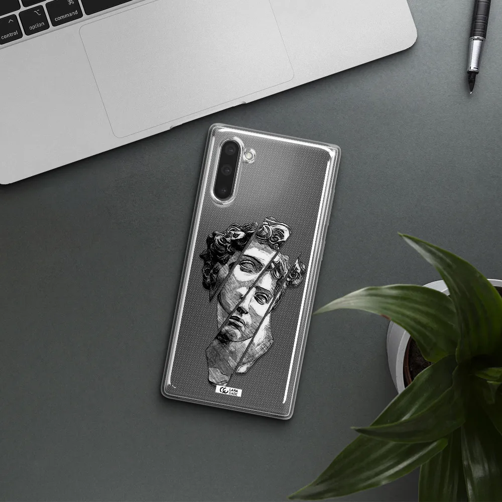 a drawing of a head of a man Samsung Note 10 Clear TPU Case