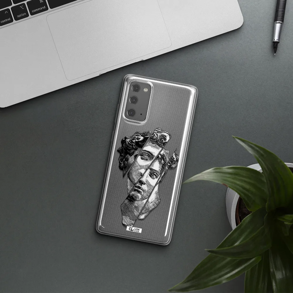 a drawing of a head of a man Samsung Note 20 Clear TPU Case