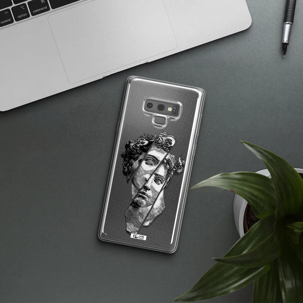 a drawing of a head of a man Samsung Note 9 Clear TPU Case