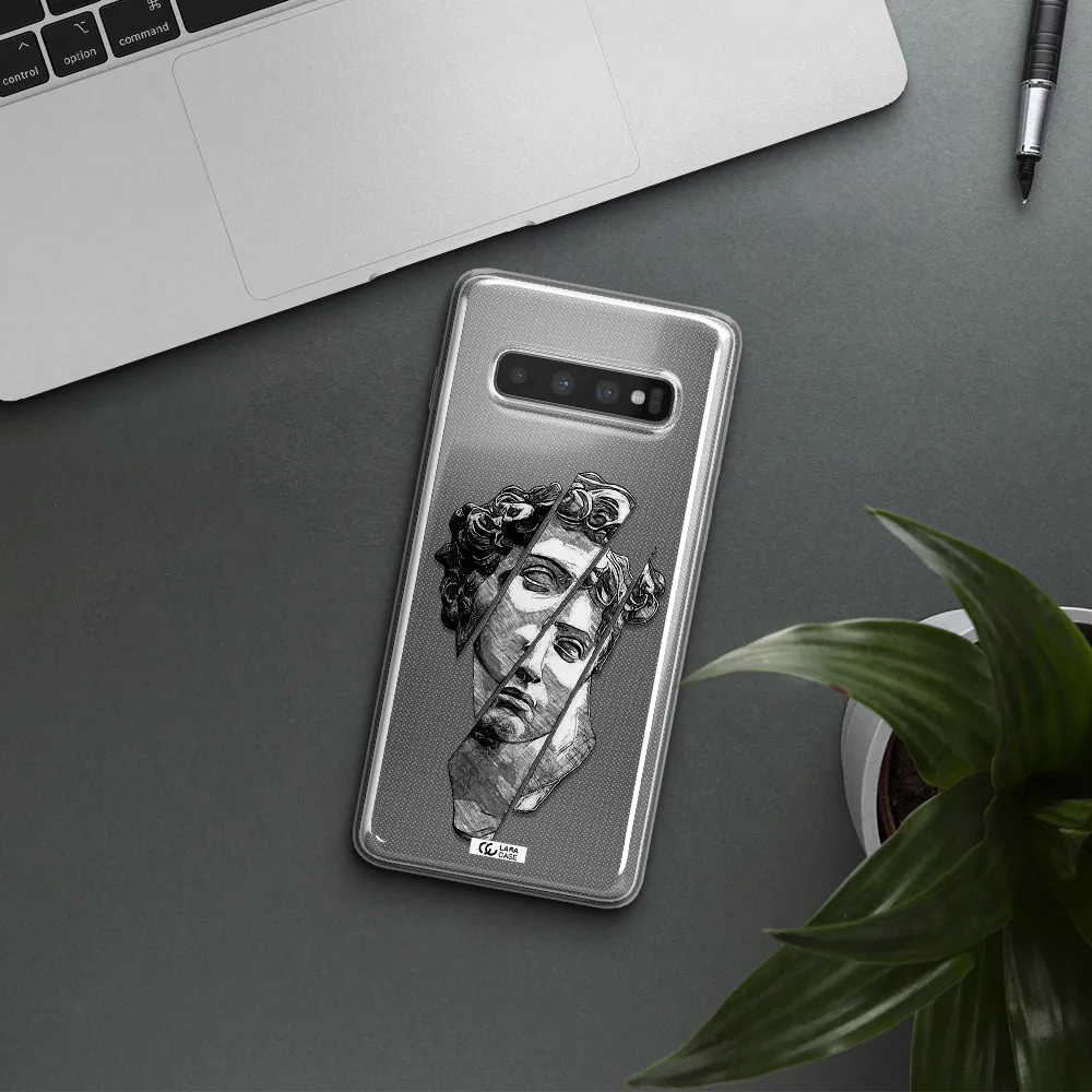 a drawing of a head of a man Samsung S10 Plus Clear TPU Case