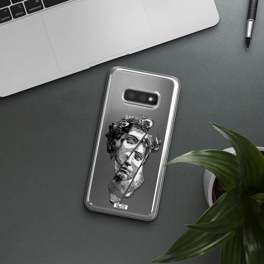 a drawing of a head of a man Samsung S10e Clear TPU Case
