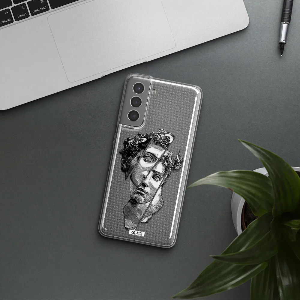 a drawing of a head of a man Samsung S21 Clear TPU Case
