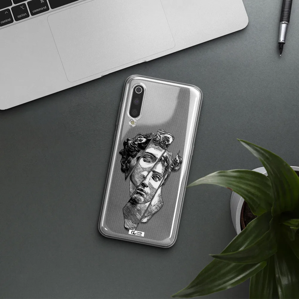 a drawing of a head of a man Xiaomi Mi 9 Clear TPU Case