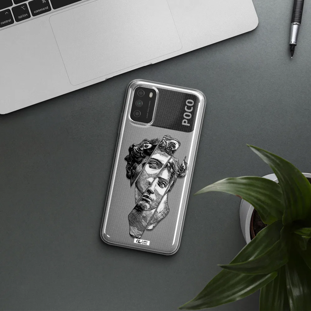 a drawing of a head of a man Xiaomi Poco M3 Clear TPU Case